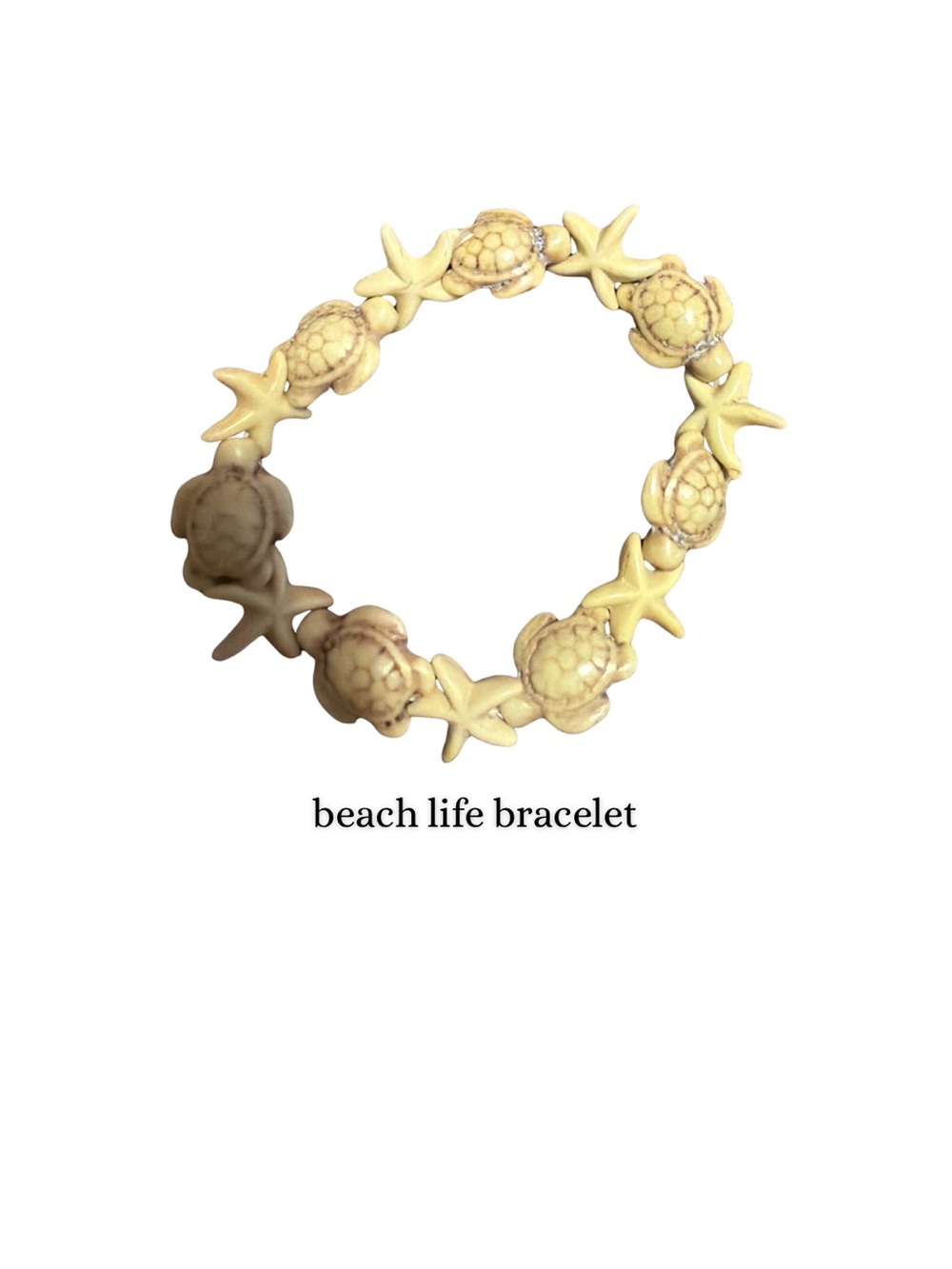 Beach Life Turtle & Starfish Stretch Bracelet - Cream